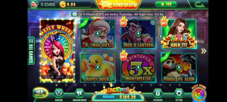 Fire Kirin game lobby screenshot