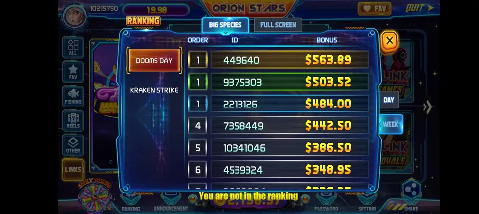 Orion Stars in-game ranking table that players check inside the app their agent hands them