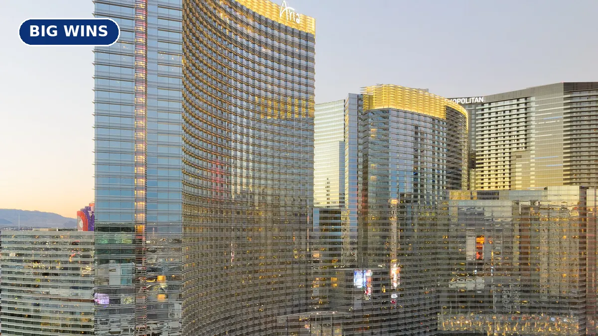 Aria Resort & Casino towers on the Las Vegas Strip at dusk